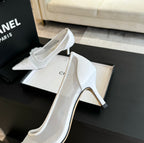 MESH LOGO HEELS IN WHITE LAMBSKIN