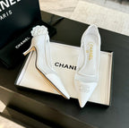MESH LOGO HEELS IN WHITE LAMBSKIN