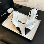 SLINGBACK WITH BOW IN WHITE MIX BLACK LAMBSKIN