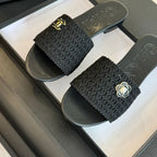 CC BLACK WOVEN FLAT SLIPPERS