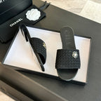 CC BLACK WOVEN FLAT SLIPPERS