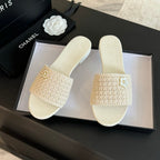 CC WHITE WOVEN FLAT SLIPPERS