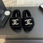 SLIPPERS IN BLACK FUR