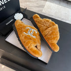 SAFETY ORANGE FUR CROSS STRAP SLIPPERS