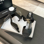 HIGH SANDAL OPEN TOE IN BLACK SATIN