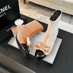 SHORT BOOTS IN PEACH PINK VELVET AND BLACK LAMBSKIN