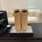 SHORT BOOTS 6.5 CM IN CIDER BROWN SUEDE AND BLACK CALFSKIN