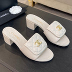 MID-HEEL 5 CM MULE IN WHITE LAMBSKIN