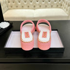 HIGH FLATFORM SLIPPER IN ROUGE PINK EMBOSSED SHEEPSKIN
