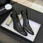 HIGH HEEL 85 MM SANDALS IN BLACK CALFSKIN AND MESH