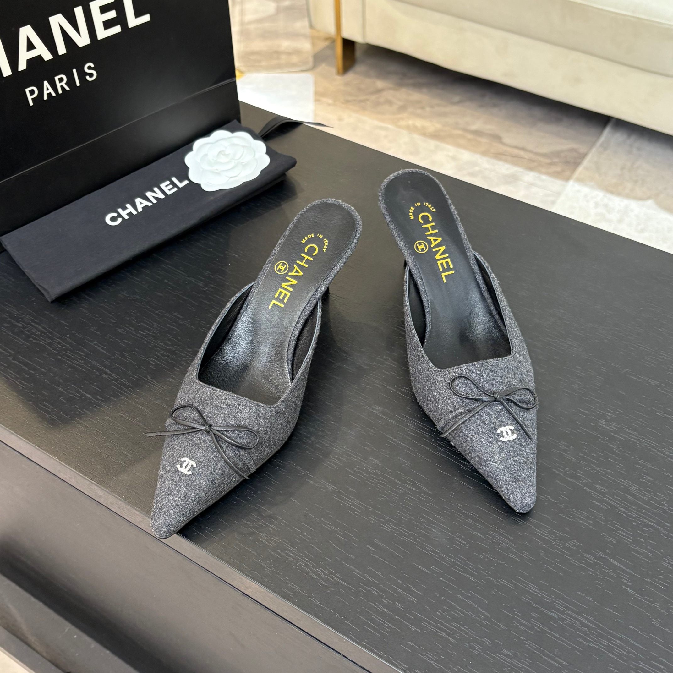 HIGH HEEL MULE 65 MM IN MO GRAY FELT COTH