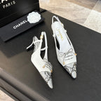 HIGH HEEL SLINGBACKS 65 MM IN WHITE WITH SNAKESKIN PATTERN LAMBSKIN