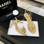 HIGH HEEL SANDAL WITH BOW IN BEIGE LAMBSKIN