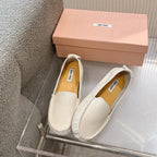 SLIP-ON HAND-SEWN SHOES WHITE CREAM COWHIDE
