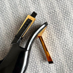 LEE SLINGBACK PUMPS 105 IN BLACK PATENT LEATHER GOLD HEEL