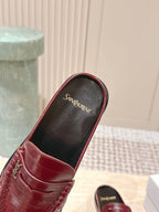 YSL 25S LOAFER MULE IN DARK RED GLOSSY CALFSKIN