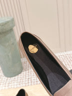 YSL 25S SAINT LAURENT POPPY BALLET FLATS IN TAUPE BROWN SILK