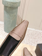 YSL 25S SAINT LAURENT POPPY BALLET FLATS IN TAUPE BROWN SILK
