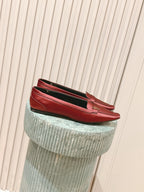 YSL 25S SAINT LAURENT POPPY BALLET FLATS IN  RED SILK