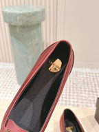 YSL 25S SAINT LAURENT POPPY BALLET FLATS IN  RED SILK
