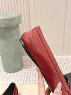 YSL 25S SAINT LAURENT POPPY BALLET FLATS IN  RED SILK