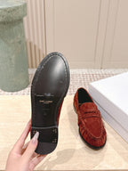 YSL 25S SAINT LAURENT LOAFERS IN DARK BRICK RED SUEDE WITH SMALL LOGO