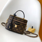 LV M47128 Vanity PM 13cm with Chain Brown Monogram Canvas & Cafskin GHW