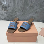 CARAMEL HIGH HEEL WITH AZURE BLUE STRAPS