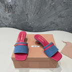 DEEP PINK HIGH HEEL WITH  BLUE STRAPS AND PINK BELT