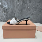 HIGH - HEEL WHITE MIX BLACK SHEEPSKIN WITH STYLIZED STRAPS