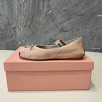 BALLET FLAT SHOES PASTEL PINK COLOR GLOSSY SHEEPSKIN