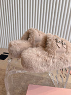 MULES IN BEIGE RABBIT FUR SILVER HARDWARE