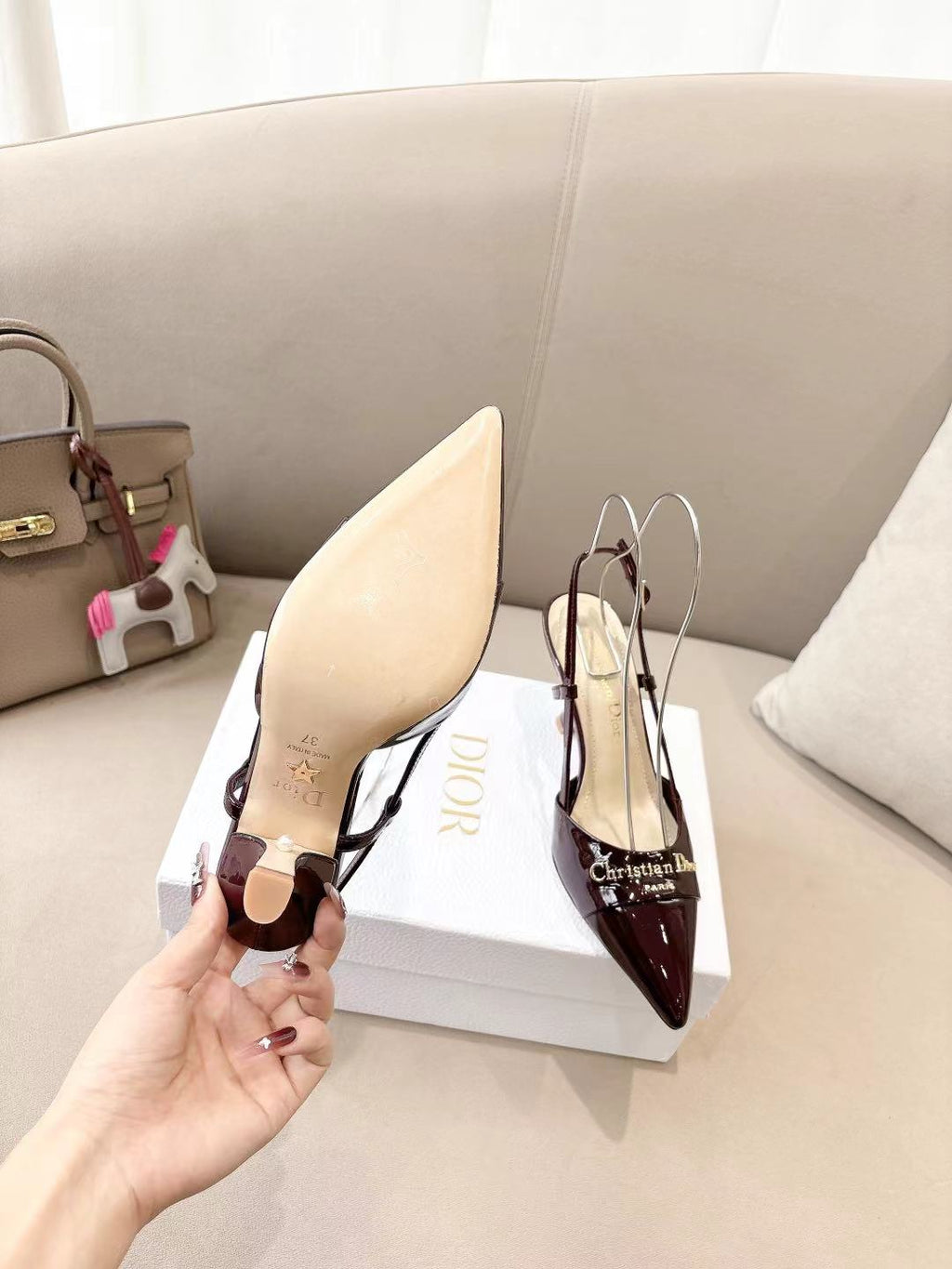 MY DD SLINGBACK PUMP 85MM IN BURGUNDY RED CALFSKIN