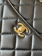 CAMERA BAG 24 IN BLACK QUILTED LAMBSKIN DOUBLE C GOLD COIN