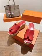 HM 25S HIGH WEDGE SANDALS IN RED LAMBSKIN STYLE 35