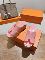 HM 25S HIGH WEDGE SANDALS IN PINK LAMBSKIN STYLE 31