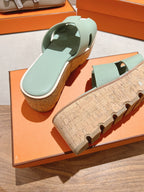HM 25S HIGH WEDGE SANDALS IN SOFT MINT GREEN LAMBSKIN STYLE 28