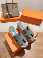 HM 25S HIGH WEDGE SANDALS IN GREY LAMBSKIN STYLE 7