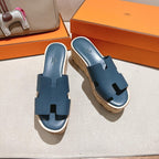 HM 25S HIGH WEDGE SANDALS IN DEEP SLATE BLUE LAMBSKIN STYLE 16