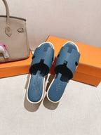 HM 25S HIGH WEDGE SANDALS IN DEEP SLATE BLUE LAMBSKIN STYLE 16