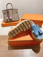 HM 25S HIGH WEDGE SANDALS IN BLUE LAMBSKIN STYLE 10