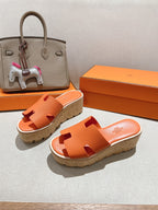 HM 25S HIGH WEDGE SANDALS IN ORANGE LAMBSKIN STYLE 4
