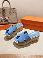 HM 25S HIGH WEDGE SANDALS IN BLUE LAMBSKIN STYLE 3