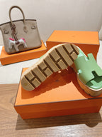 HM 25S HIGH WEDGE SANDALS IN LIGHT GREEN LAMBSKIN STYLE 1