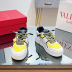 VALENTINO 25S GARAVANI ONE STUD XL PLATFORM SNEAKERS IN WHITE MIX YELLOW LAMBSKIN STYLE 5