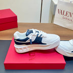 VALENTINO 25S GARAVANI ONE STUD XL PLATFORM SNEAKERS IN WHITE MIX DARK NAVY BLUE LAMBSKIN