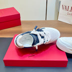 VALENTINO 25S GARAVANI ONE STUD XL PLATFORM SNEAKERS IN WHITE MIX DARK NAVY BLUE LAMBSKIN
