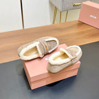 LOAFERS IN BEIGE SUEDE AND WHITE SHEARLING TRIM