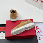 VALENTINO 25S RUNBOOT SNEAKERS IN BROWN SUEDE AND LAMBSKIN