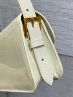 FLAP BAG 18 IN WHITE PATENT CALFSKIN